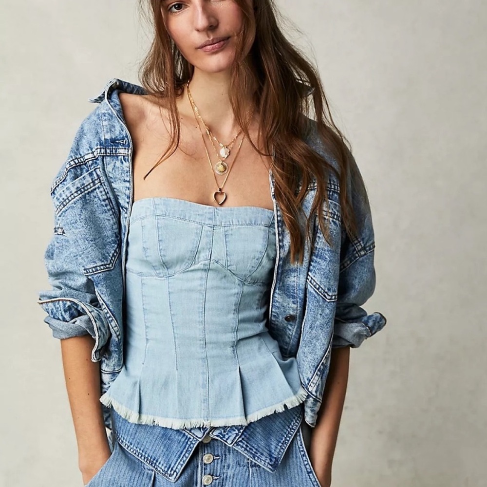 Free People | Better Days Strapless denim pleated Tube top, Size Medium
